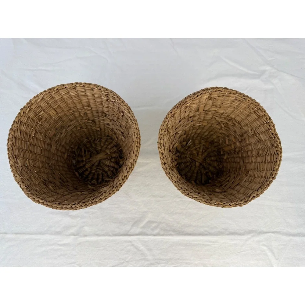 VTG Set of 2 Woven Wicker‎ Rattan Baskets Tapered Storage Planters Boho Decor